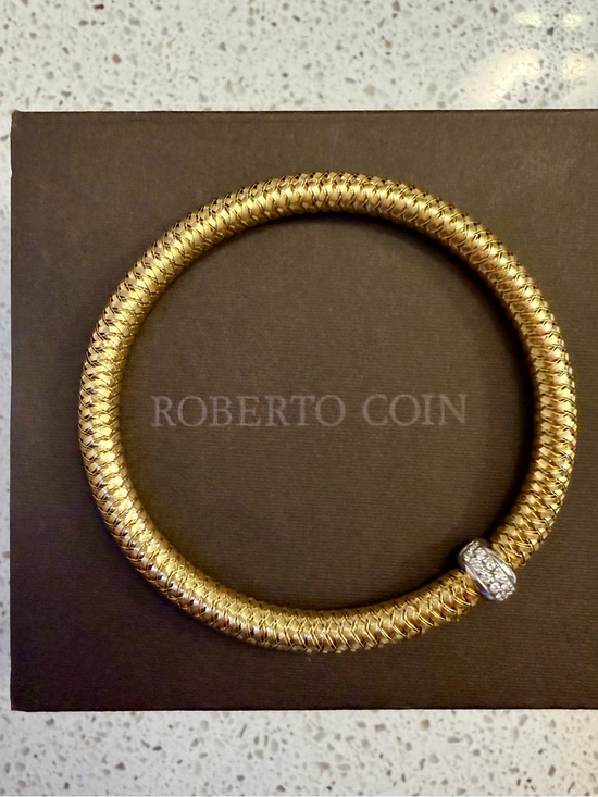 Roberto Coin Jewelry - Roberto Coin Primavera Yellow Gold Diamond Station Flex Bracelet-price firm